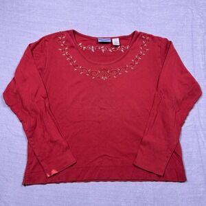 Wrangler Blues Womens Red Embellished Long Sleeve‎ Blouse Top Size X-Large